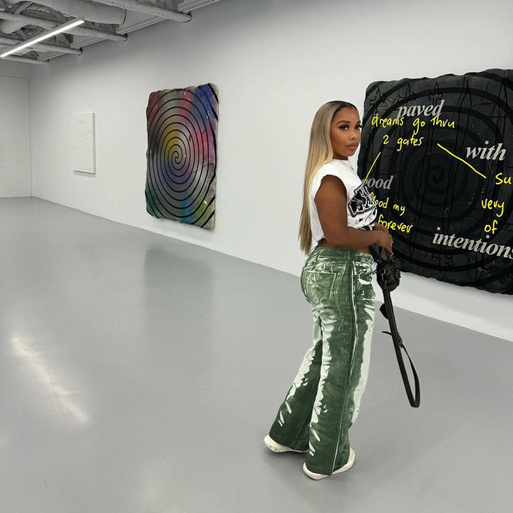 Damen Schlaghose mit hoher Taille, Bleach-Effekt und weitem Bein Mune Fashion