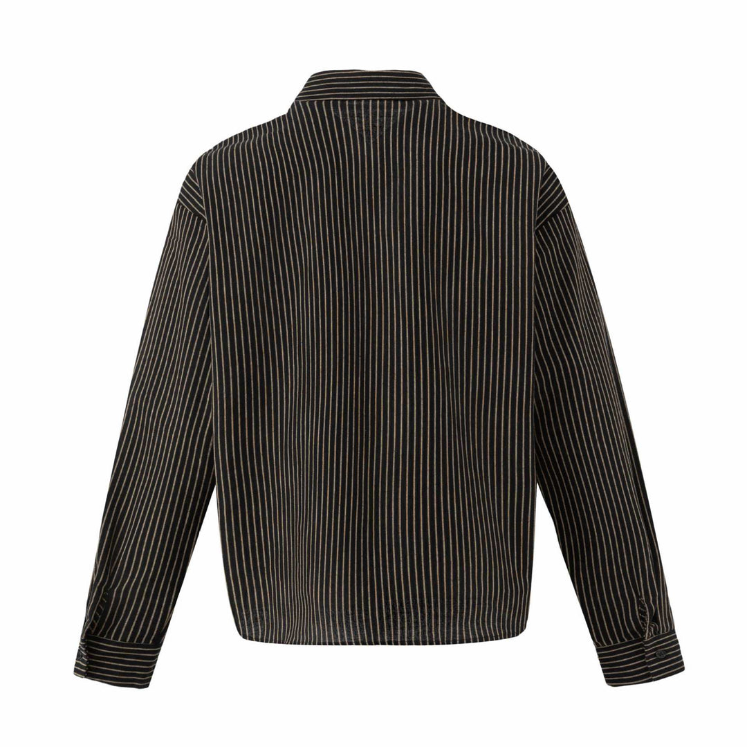 Women's Oversized Shirt Blouse with Fine Stripes and Kent Collar Mune Fashion