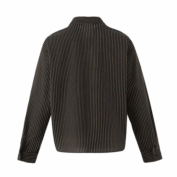 Women's Oversized Shirt Blouse with Fine Stripes and Kent Collar Mune Fashion