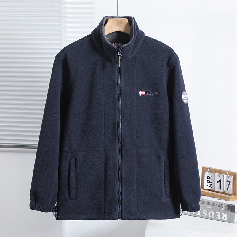 Men's fleece jacket with stand-up collar, full-length zipper, and elastic cuffs Mune Fashion