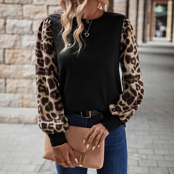 Women's sweatshirt with chiffon balloon sleeves and leopard print Mune Fashion