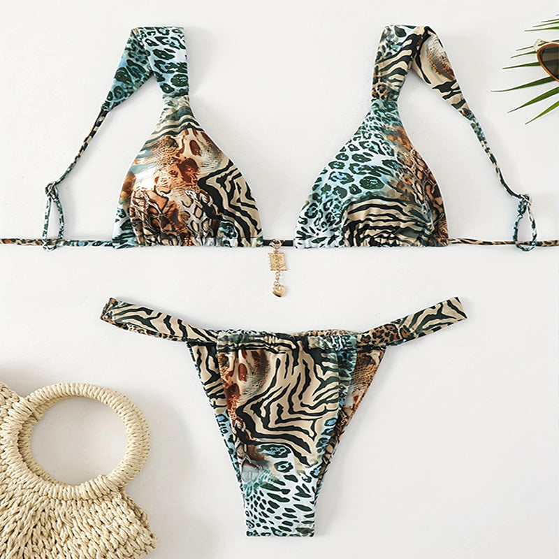 Women's triangle bikini with unique animal print and elegant ties Mune Fashion