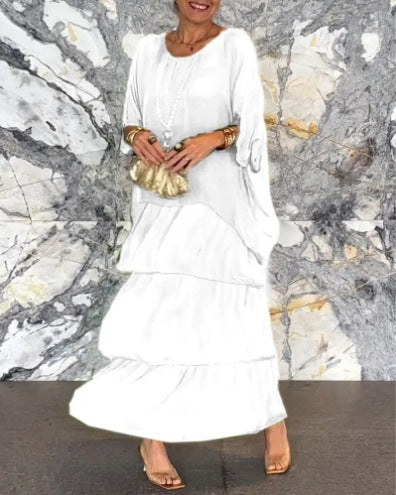 Women's layered tiered maxi dress with wide batwing top and tiered ruffle skirt Mune Fashion