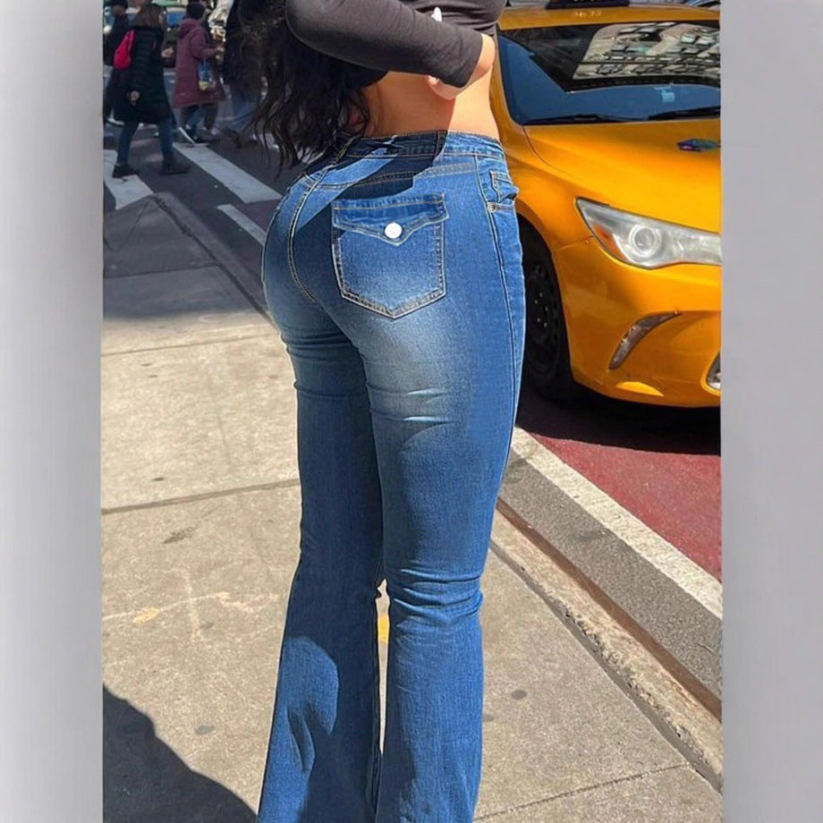 Women's High-Waisted Sculpting Bootcut Jeans with Waist-Shaping V-Waist Mune Fashion