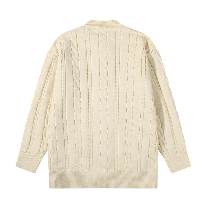 Unisex oversized cable knit cardigan with button placket and round neck Mune Fashion