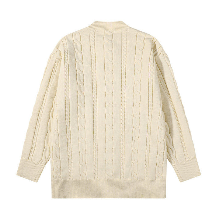 Unisex oversized cable knit cardigan with button placket and round neck Mune Fashion