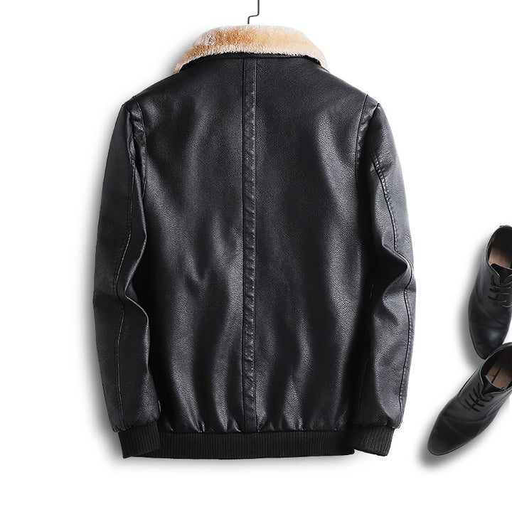 Men's leather imitation pilot jacket with teddy lining and faux fur collar Mune Fashion