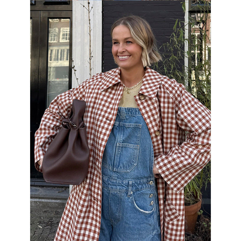 Women's mid-length checked coat in oversized cut with patch pockets Mune Fashion