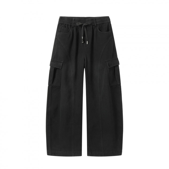 Women's Wide Cargo Pants with Drawstring Waistband, Flap Pockets, and Wide Leg Mune Fashion