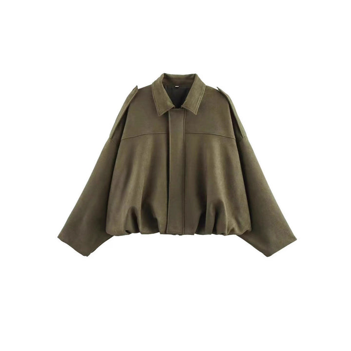 Women's Oversized Short Jacket with Balloon Hem, Shoulder Pads and Concealed Front Placket Mune Fashion