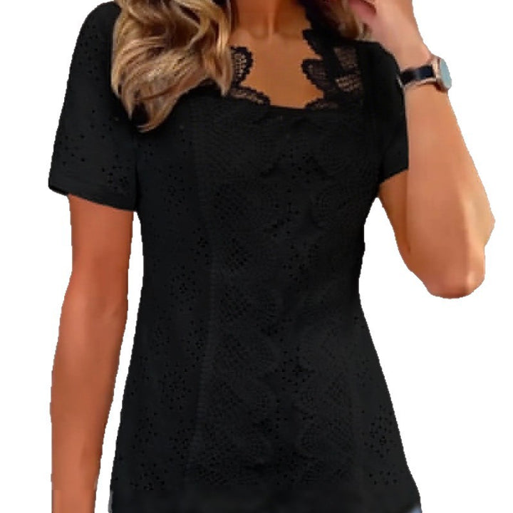 Ladies nan Lochstickerei blouse with lace yoke and square neckline Mune Fashion