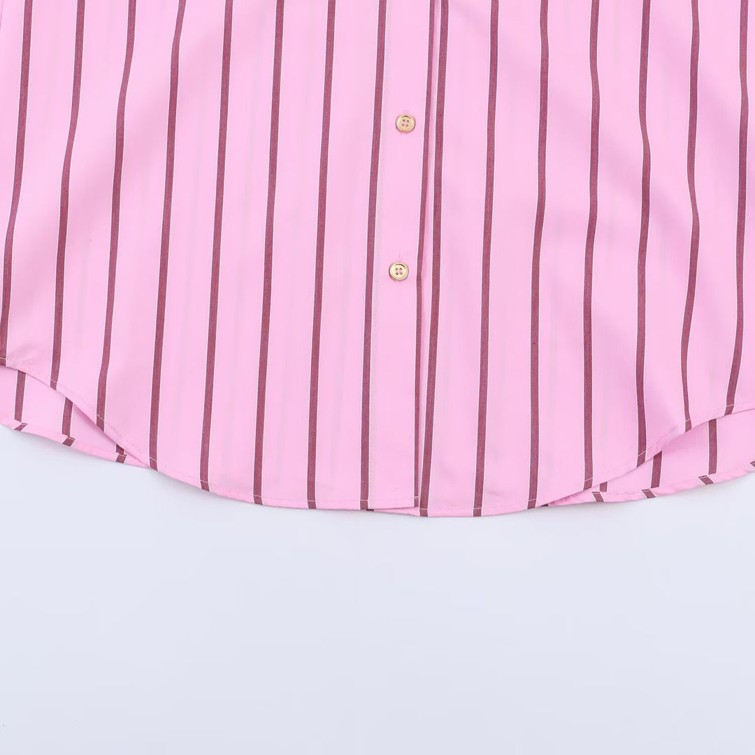 Women's Oversized Shirt Blouse with Contrast Collar, Cuffs and Vertical Stripe Pattern Mune Fashion