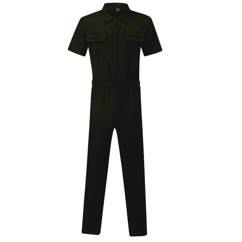 Men's short-sleeved overall work suit with concealed front closure and applied chest pockets Mune Fashion