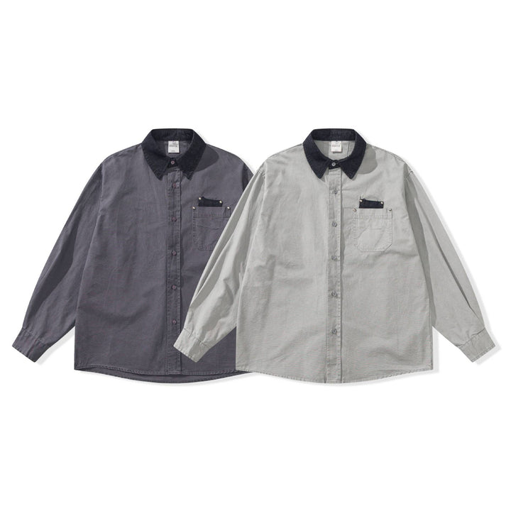 Men's Oversized Shirt Jacket with Contrasting Cord Collar and Decorative Chest Pocket Mune Fashion
