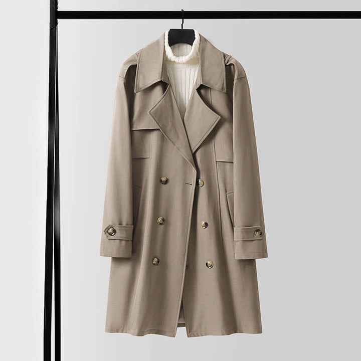 Women's Double-breasted Short Trench Coat made of lightweight wool blend with a soft drape and shoulder flaps Mune Fashion