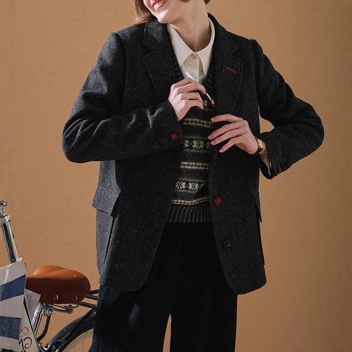 Women's Elegant Tweed Blazer with Fine Accents Mune Fashion
