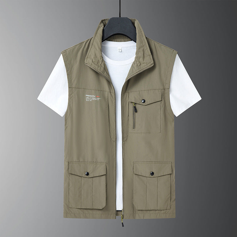 Men's Multifunctional Utility Vest with Zipper and Multiple Flap and Zipper Pockets Mune Fashion
