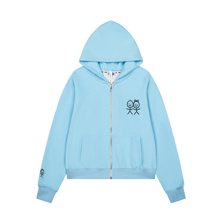 Women's hooded sweatshirt jacket with full zip lightweight French terry stick figure print and kangaroo pockets Mune Fashion