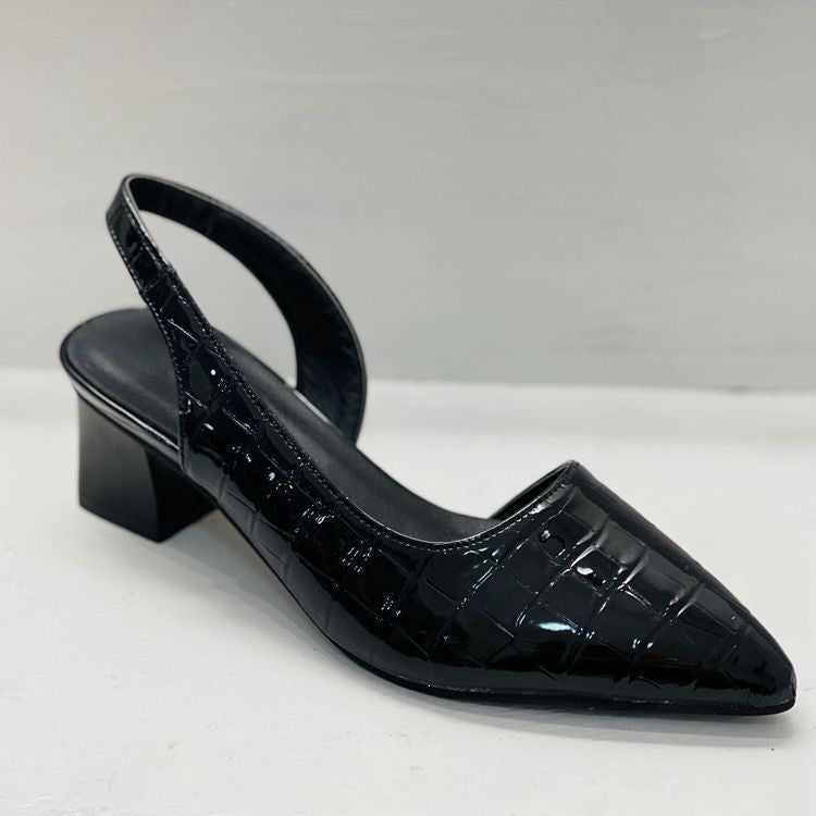 Damen Slingback-Pumps mit spitzer Kappe, Krokoprägung und mittlerem Blockabsatz Mune Fashion
