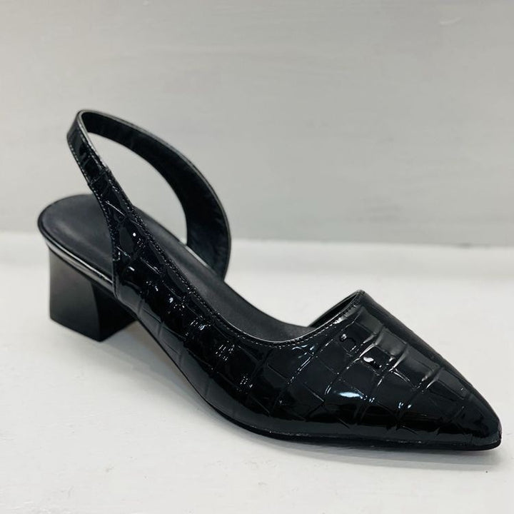 Damen Slingback-Pumps mit spitzer Kappe, Krokoprägung und mittlerem Blockabsatz Mune Fashion