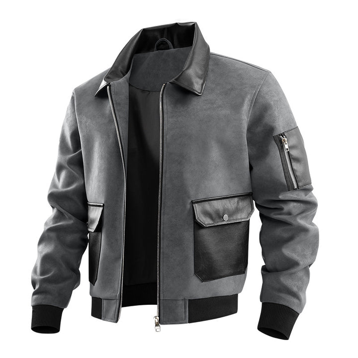 Men's stylish faux leather bomber jacket with numerous pockets Mune Fashion