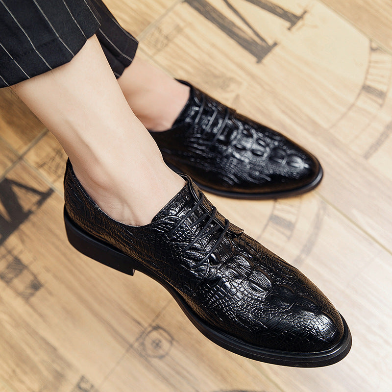 Men's elegant lace-up shoe in crocodile embossing look with padded comfort sole Mune Fashion