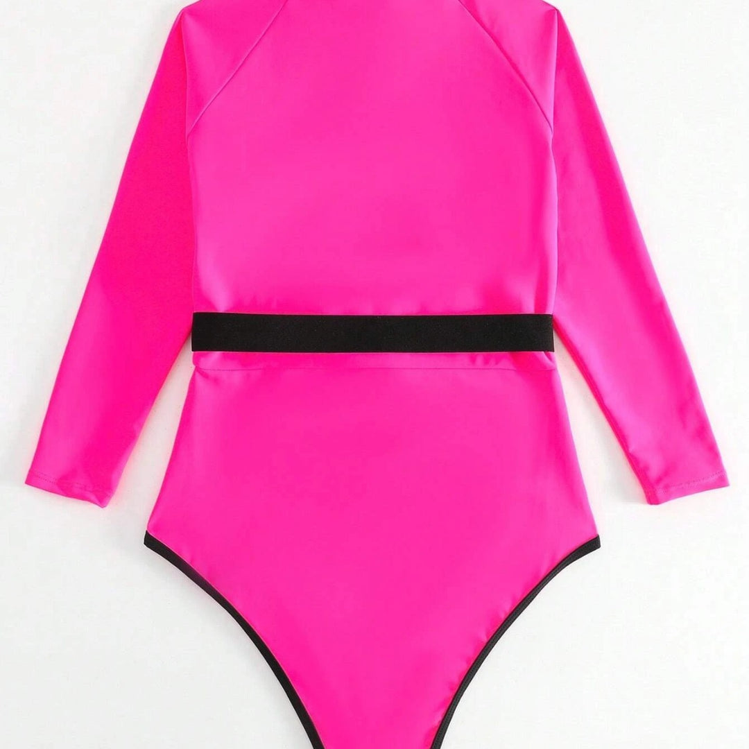 Women's Sporty Long Sleeve Swimsuit with Zipper Mune Fashion