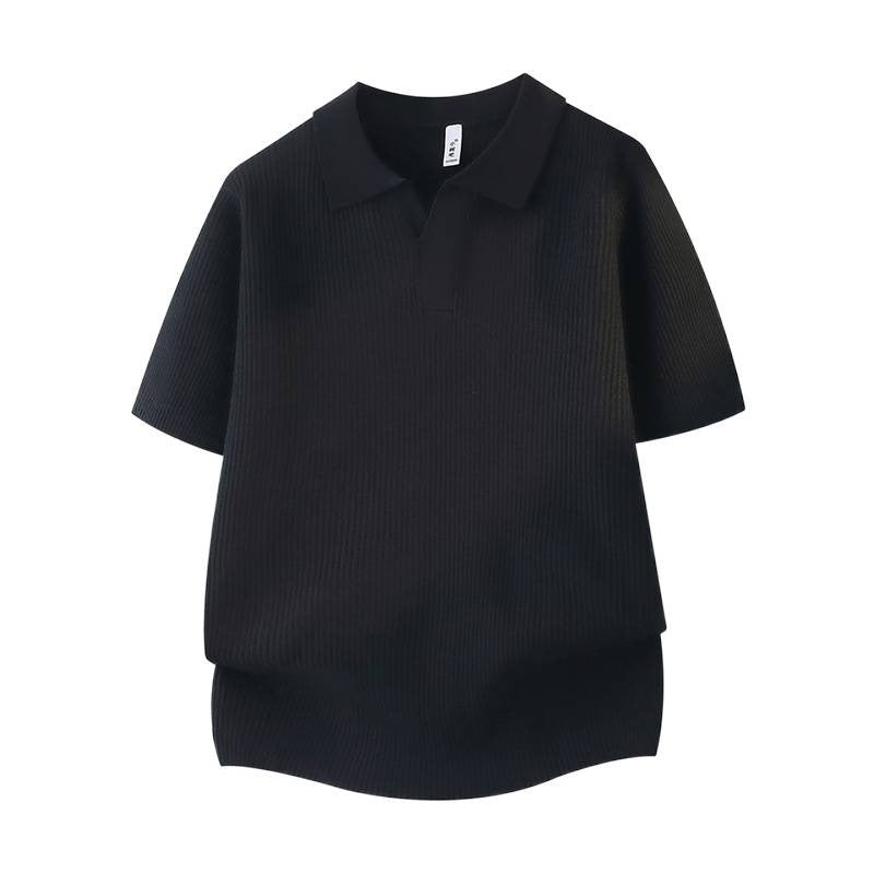 Women Fashionable Short Sleeve Polo Shirt with Ribbed Texture Mune Fashion
