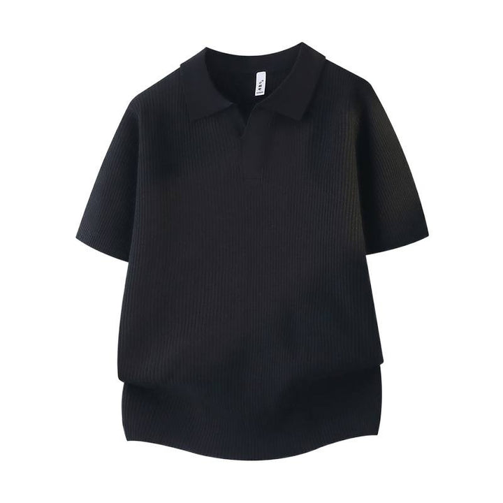 Women Fashionable Short Sleeve Polo Shirt with Ribbed Texture Mune Fashion