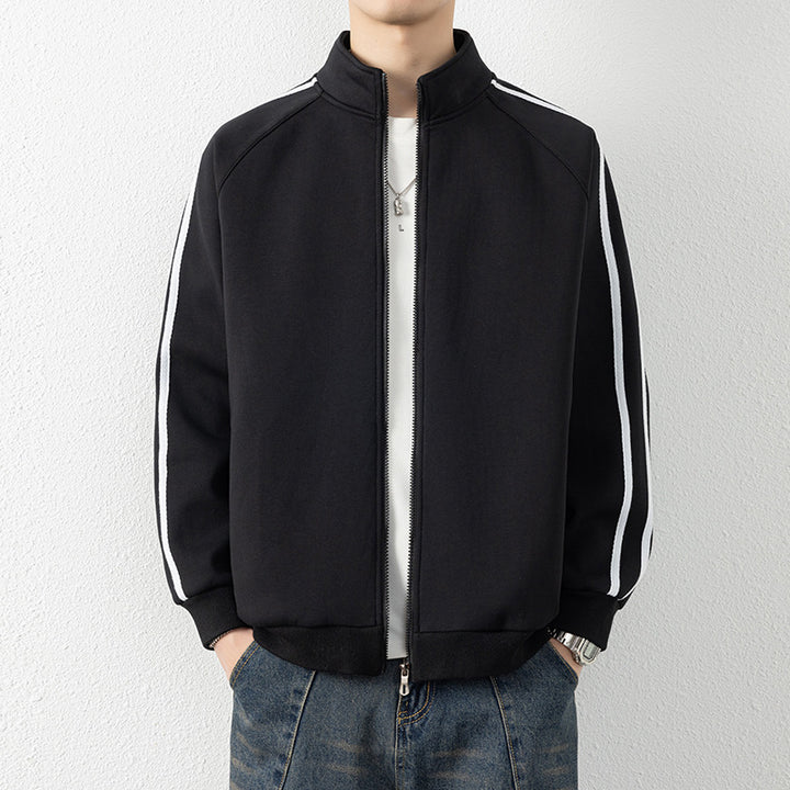 Men's leisure training jacket with stand-up collar, zipper, and contrast stripes Mune Fashion