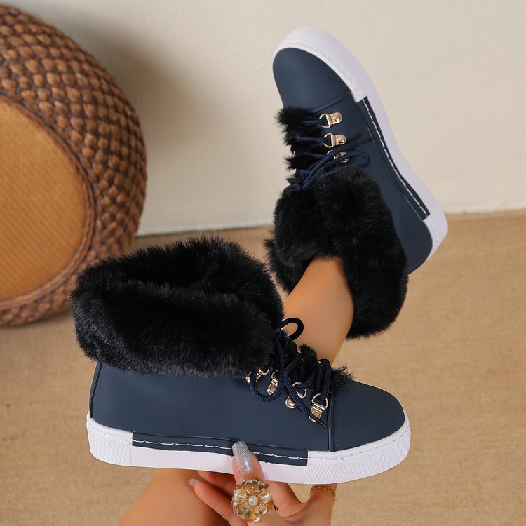 Ladies' Winter Sneaker Ankle Boot with Faux Fur Collar and Platform Mune Fashion
