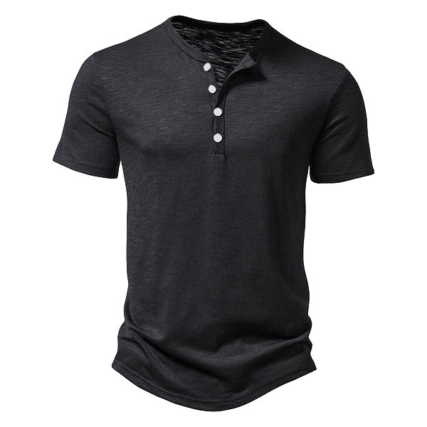 Men's short sleeve Henley style shirt made of slub cotton jersey with short button placket Mune Fashion