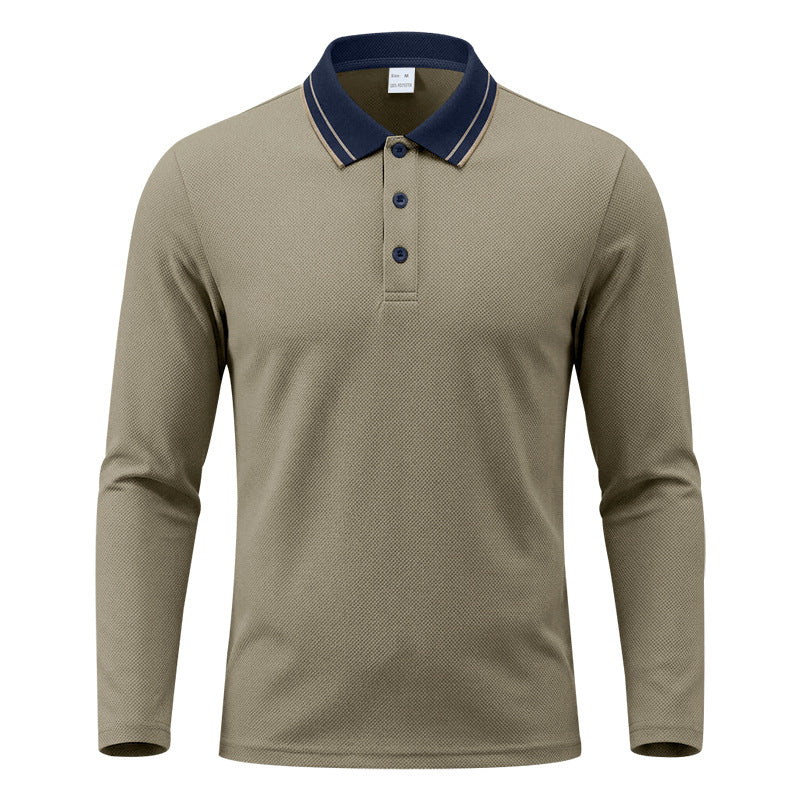 Men's long-sleeve pique polo shirt with contrast collar and triple-button placket Mune Fashion