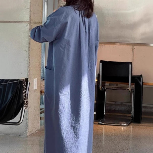 Women Long Oversized Shirt Dress made of Cotton Poplin with Side Pockets and Back Yoke Mune Fashion