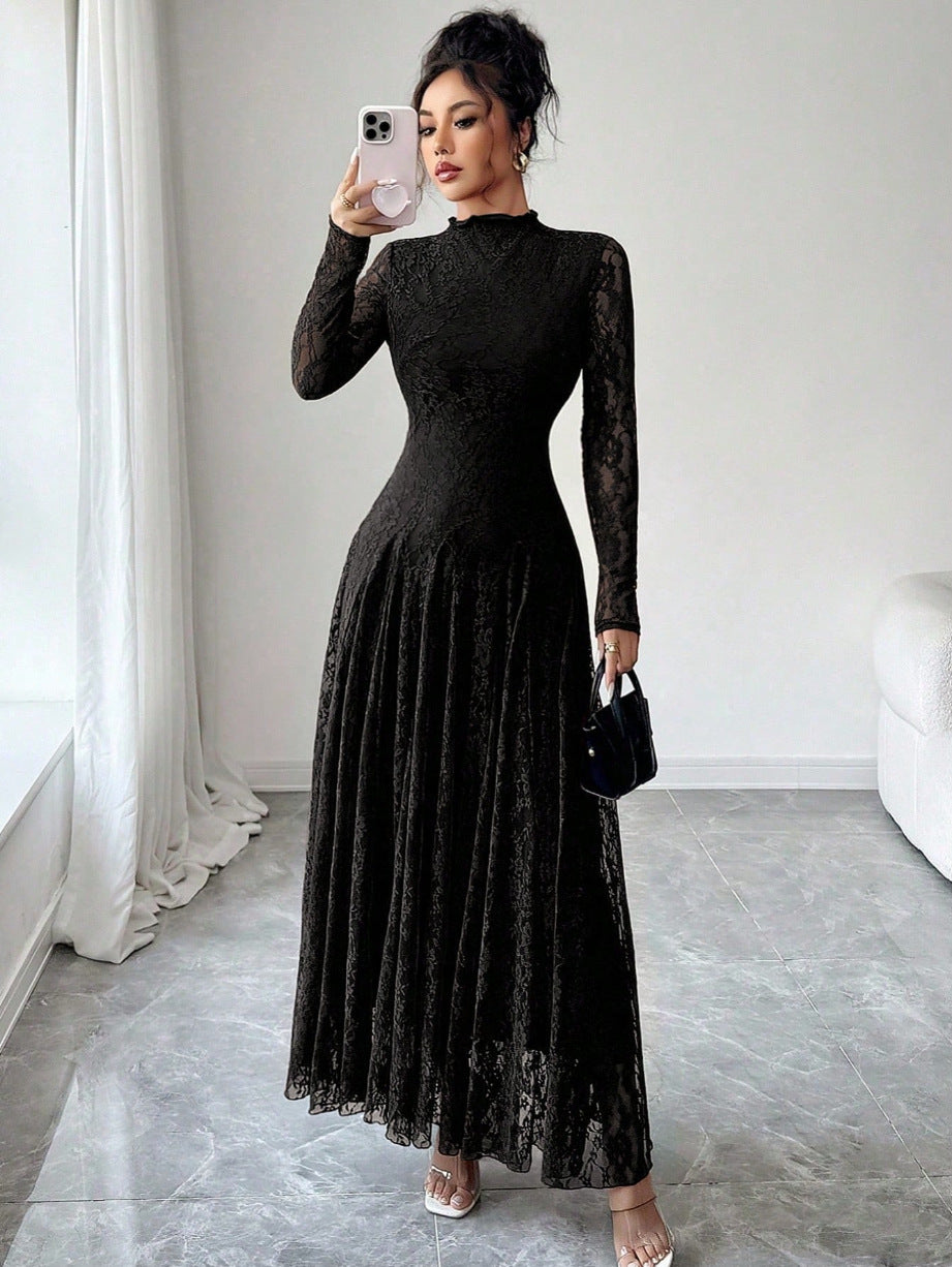 Ladies Elegant Wedding Dress with Lace Sleeves Mune Fashion