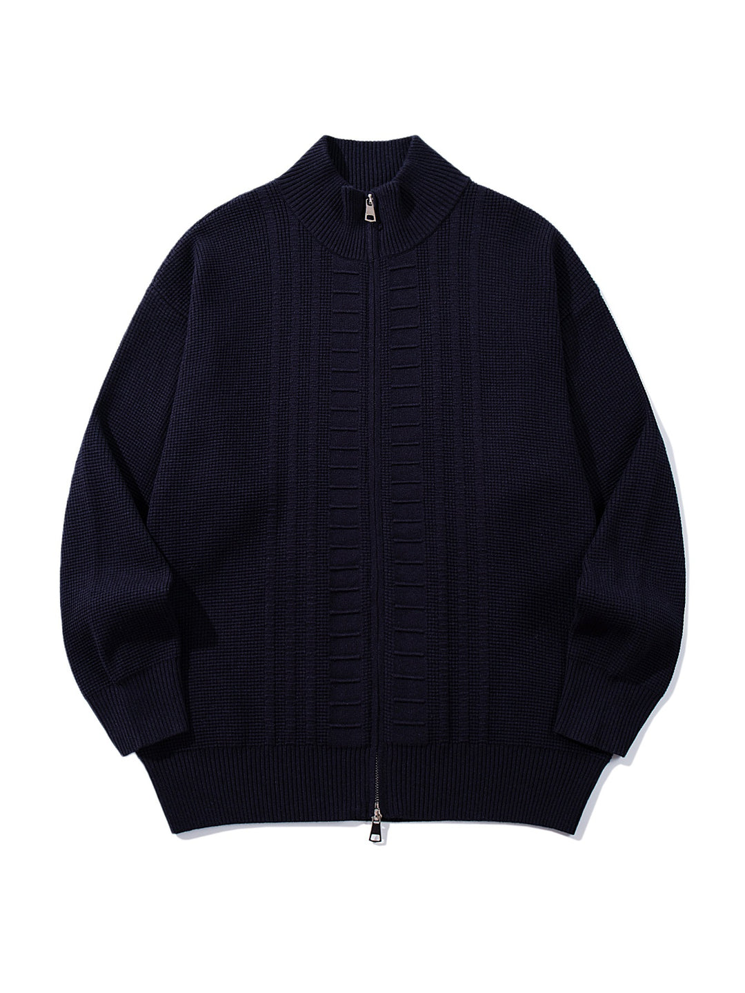 Men's chunky knit zip jacket with stand-up collar and two-way opening zipper Mune Fashion