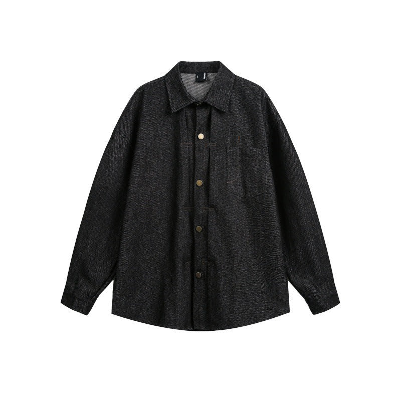 Unisex Oversize Work Shirt made of Tweed Wool Blend with Chest Pocket and Metal Button Placket Mune Fashion