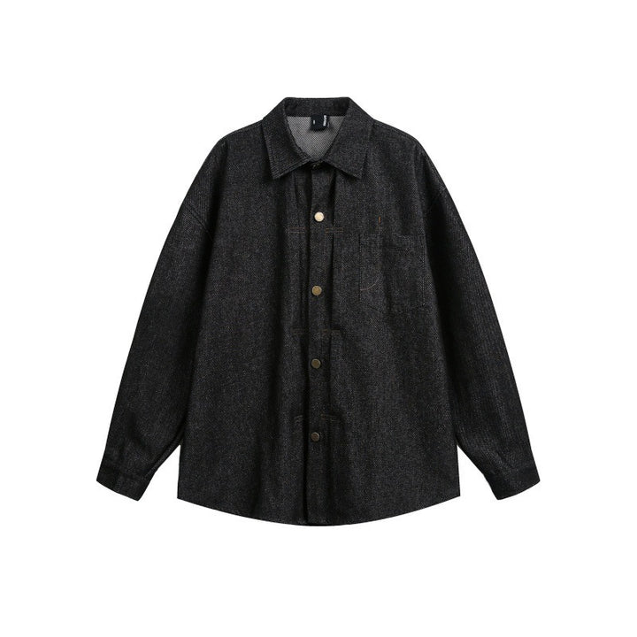Unisex Oversize Work Shirt made of Tweed Wool Blend with Chest Pocket and Metal Button Placket Mune Fashion