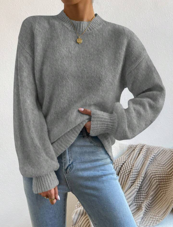 Women’s Oversized Fine Knit Sweater with Suggested Mohair Effect and Extended Ribbed Cuffs Mune Fashion