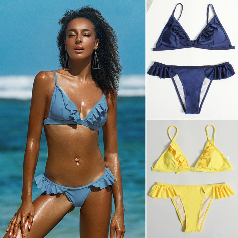 Women Triangle Bikini with Ruffles Mune Fashion