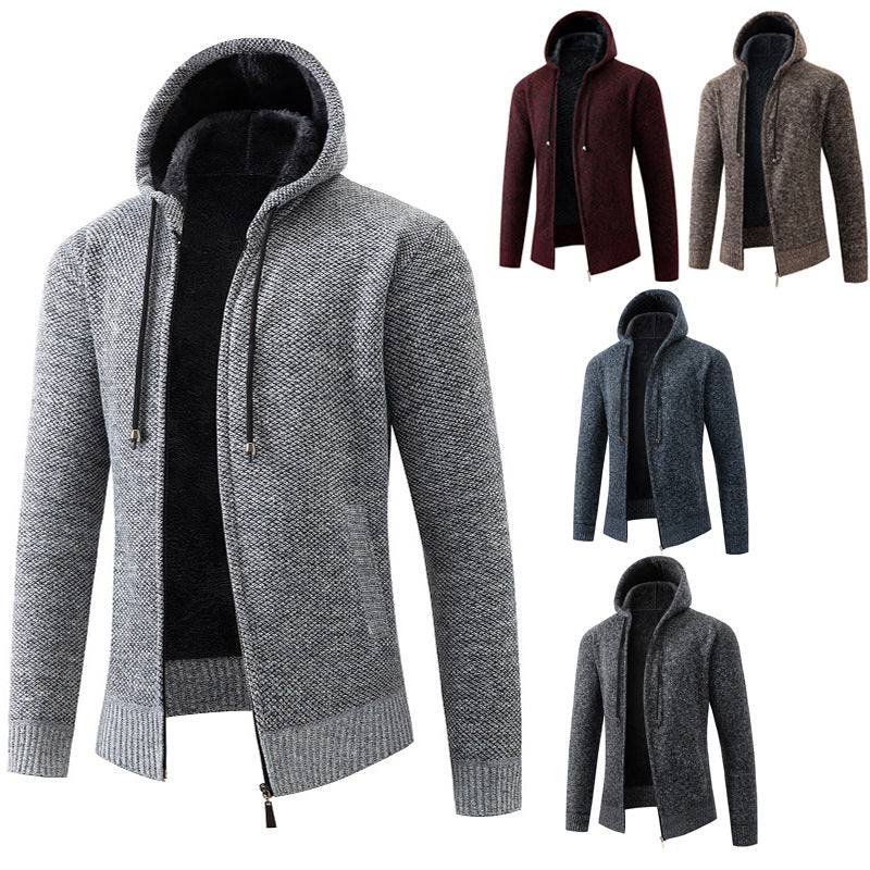 Men's knitted zip hoodie with warm teddy lining, concealed two-way zipper and elastic cuffs Mune Fashion