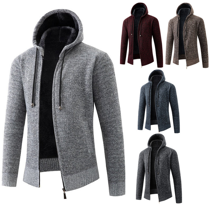 Men's knitted zip hoodie with warm teddy lining, concealed two-way zipper and elastic cuffs Mune Fashion