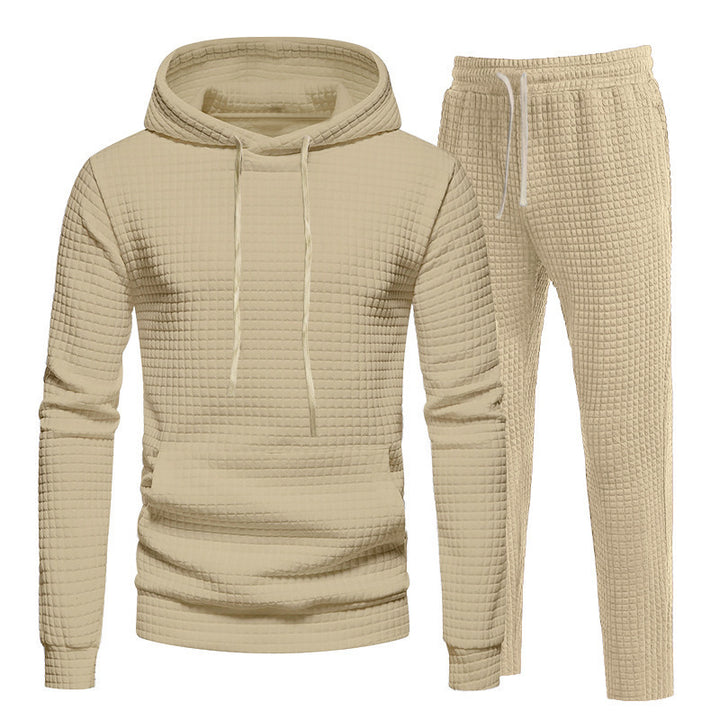 Men's Waffle Texture Leisure Set with Hoodie and Drawstring Joggers Mune Fashion
