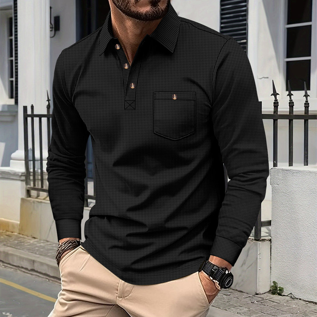 Men's structured long-sleeve polo with chest pocket and shirt collar Mune Fashion