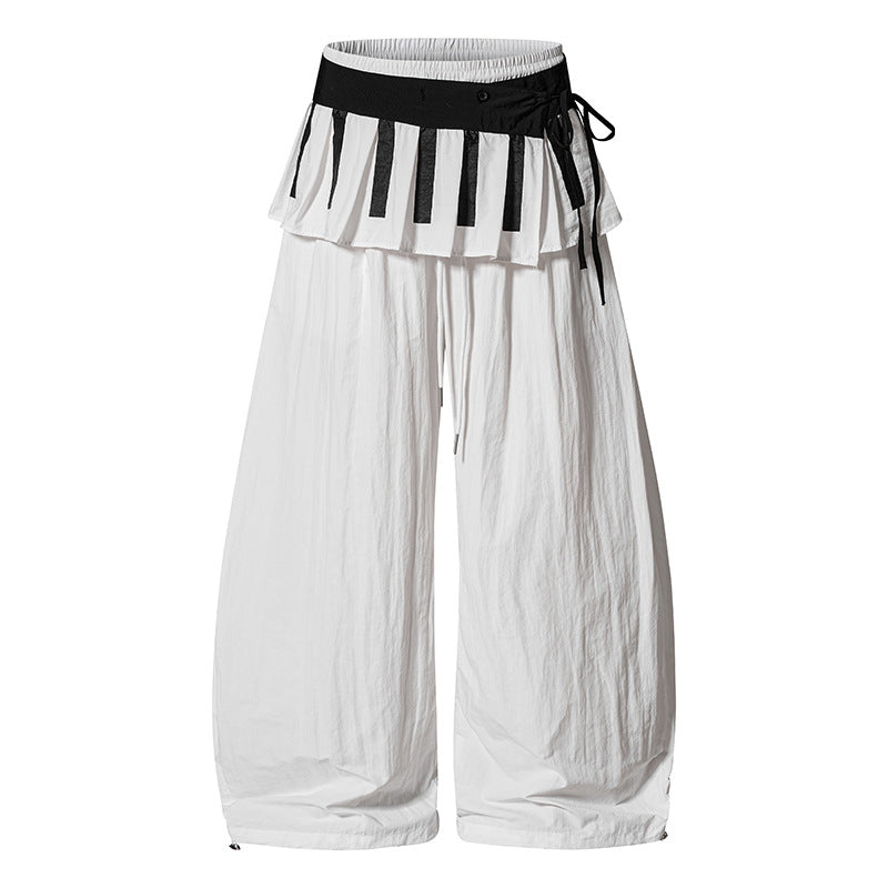 Women's Wide Culotte Pants with Ruffle Waistband, Drawstring and Balloon Leg Mune Fashion