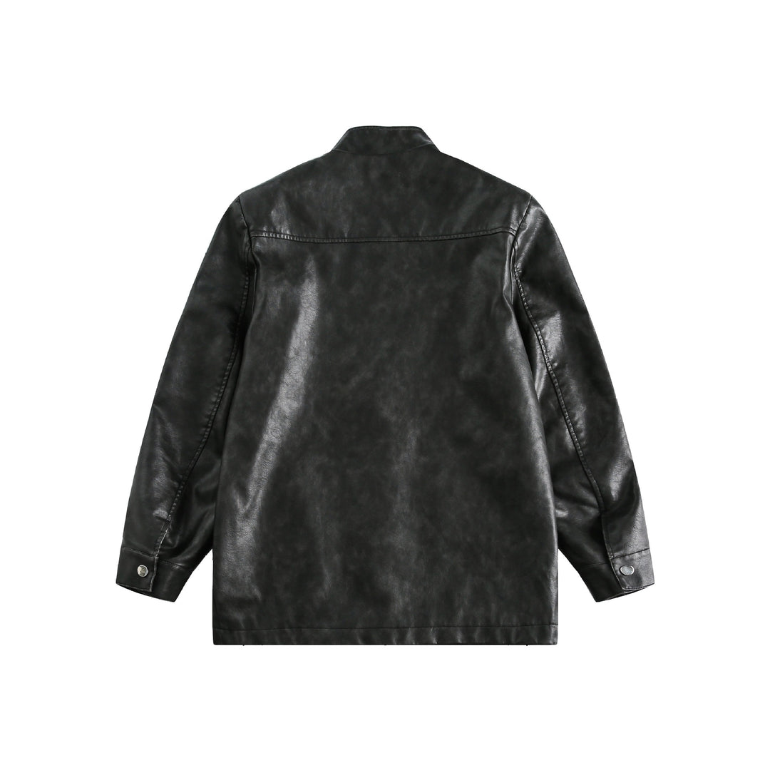 Men's Short Leather Look Coat in Vintage Style with Chinese Knot Closures Mune Fashion
