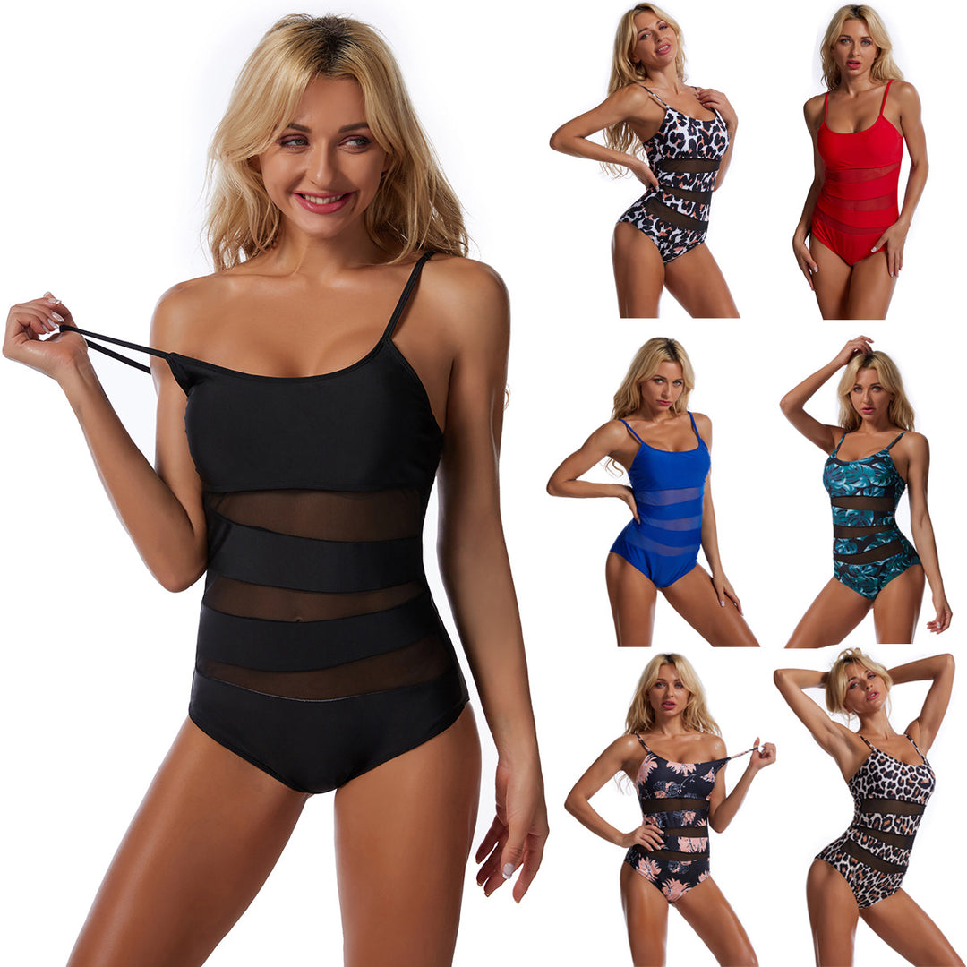 Women Sporty One-Piece Swimsuit with Figure-Flattering Mesh Design Mune Fashion