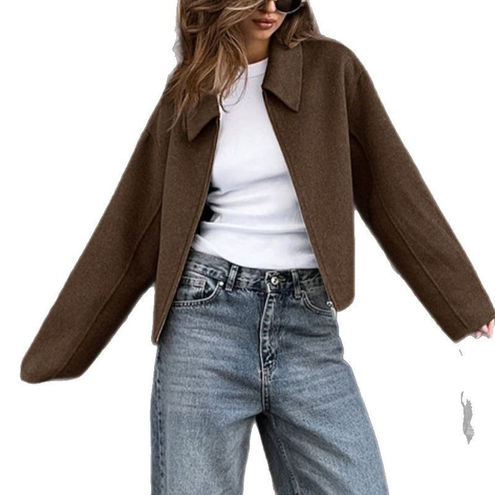 Women's short stylish wool blend bomber with shirt collar and hidden zipper Mune Fashion