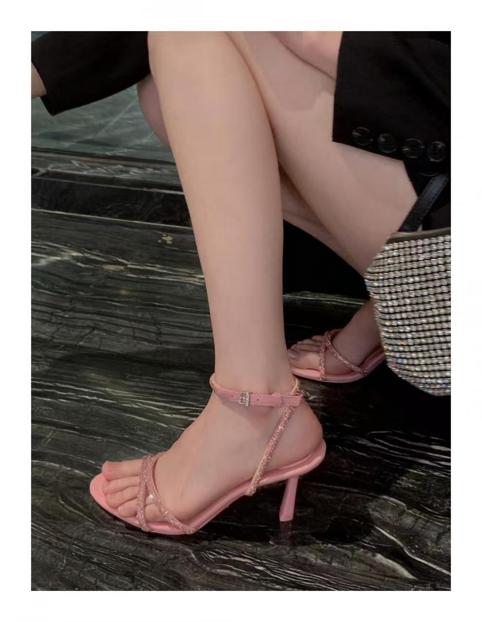 Ladies Glittering Strappy Stiletto Sandal with Ankle Strap and Delicate Rhinestone Accents Mune Fashion