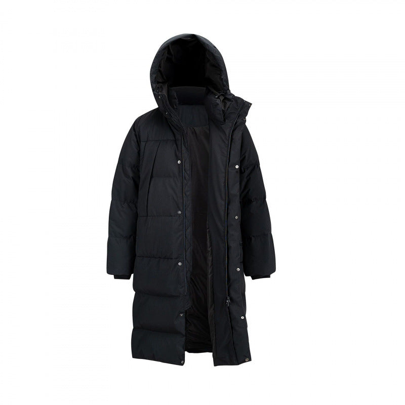 Women Longer quilted down coat with high hood and concealed zipper placket Mune Fashion